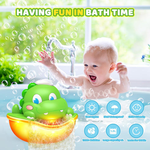 Baby Bath Toys,Light-Up Bath Toys Bath Bubble Machine Automatic Bubble Maker with Cool Light Bath Toys for Kids Ages 1-3 4-8 Toddler Bath Toys Dinosaur Toys for Kids 3-5 Gifts for Boys Girls