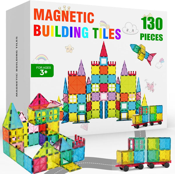 Paaxido Magnetic Tiles - 130PCS Magnetic Blocks for Kids, Magnet Tiles Building
