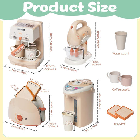 Set 3+ Kitchen Appliances Toy for Kids Kitchen Pretend Play Toy Play Kitchen with Coffee Maker Blender Espresso Machine