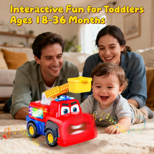 Tozkizm 18M+, 18 Talking Fire Truck Toy for Toddlers Interactive Fire Engine with Voice Repeat and Moving Mouth