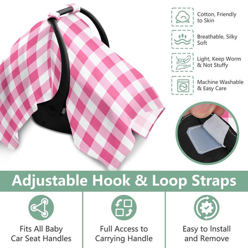 Mazeann Gingham Plaid Pinks Car Seat Cover Baby Breathable Soft Infant Carseat Covers Canopies Babies Carrier Covers