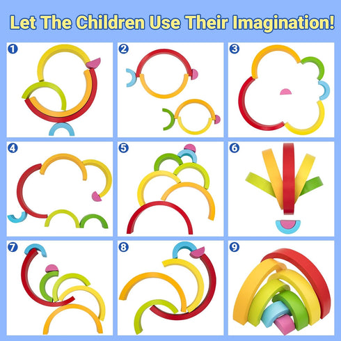 MEGRANATE Grimms 3+ Montessori Wooden Rainbow Stacking Toys for Baby Wood Building Blocks Nesting Puzzle Toy Colorful