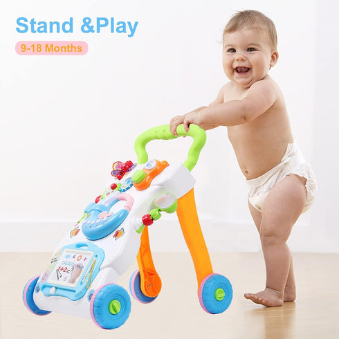 2 in 1 Sit to Stand Baby Walker with Music and Light, Push Toys for Toddlers 1-3 for Learning to Walk, Baby Walking Toys