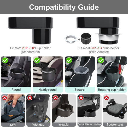3 Inch Car Seat Snack Tray for Toddlers - Cup Holder Fits Most Sippy Cups & Straw Bottles with Dip Well, Mess-Free