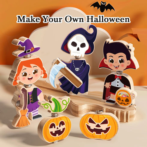 HUZU Halloween Snap Together Dress Up Building Blocks, Witch Vampire Skeleton Pumpkin Characters, STEM Gift for Kids
