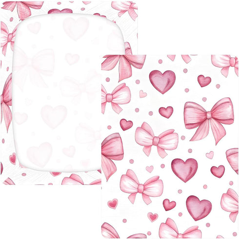 CZXW 52" 28" Pink Bowknots Crib Sheets Fitted x Natural Cotton Soft & Breathable for Baby Crib Mattress