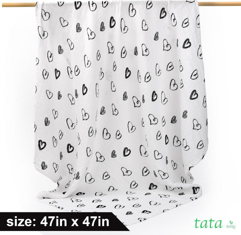 100% 47x47 TATA AMG Organic Muslin Cotton Baby Swaddle Blanket Soft & Breathable Receiving Blanket for Newborns, Girls