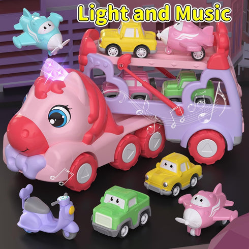 1 2 3 7-in-1 1-3 2-4, 1 2 3 newcrave Toys for Year Old Girl, Carrier Truck with Light & Music, Toddler Girl Toys Age +
