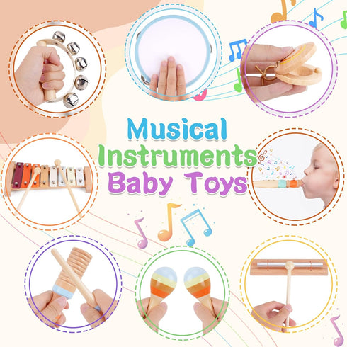 Set, 18 2 3 4, Wooden Toddler Musical Instruments Montessori Month Old Baby Musical Toys, Kids Percussion Instruments