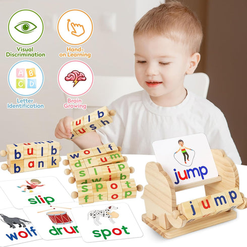 3 4 5 Montessori Learning and Educational Toys Gifts for Kids Years, Wooden Reading Blocks Toys, Preschool Kindergarten