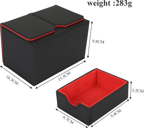 AEGIS GUARDIAN Card Deck Box with Dice Tray, Holds 150+ Sleeved Cards, Red Inner PU Leather