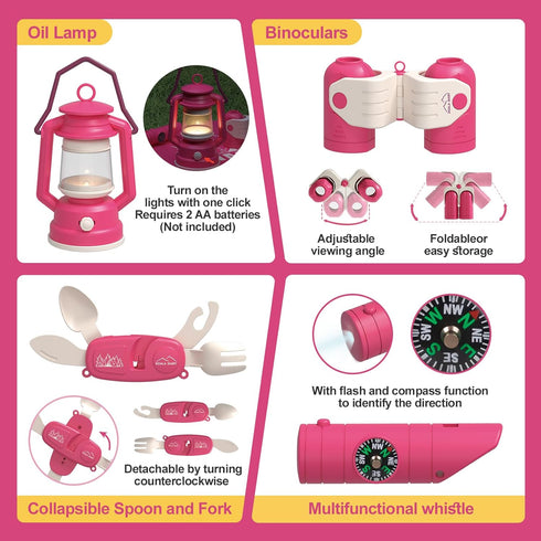 Set Set 3+ Kids Camping an Outdoor Campfire Toy Featuring a Tent, Oil lamp, Stove, and More,Gift Idea for Girls Age