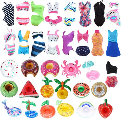 E-TING 11 Items, 3 Pcs Doll Beach Bikini Swimsuit + 3 Pcs Swim Ring + 5 Pairs Shoes for 11.5 Inch Girl Doll (Random