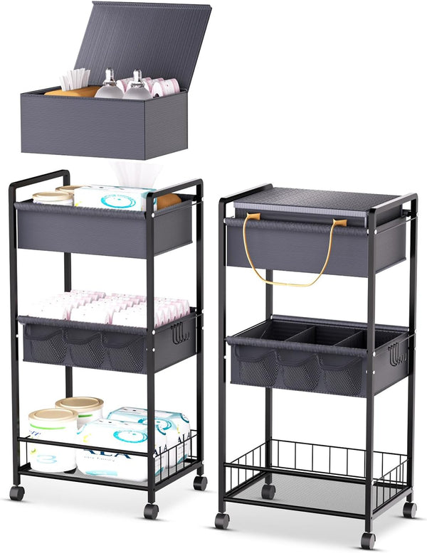TUDALLK Baby Diaper Caddy Organize-3 Tier RollingDiaper Cart Newborn essentials Diaper2In1 Caddy With