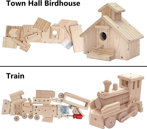 Kraftic Woodworking Building Kit | 2 Educational DIY Carpentry Projects for Kids and Adults | Build a Town Hall