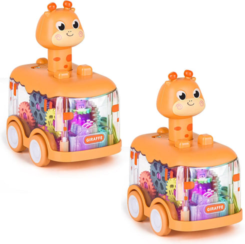 Baby Toy Cars Press and Go Car for Toddlers, Light Up Birthday Gifts for Kids Boys Girls, Giraffe 2PCS