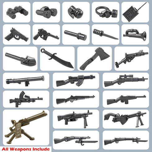 Set, WW2 14+ Finger Rock Military Base Series Small Suspension Building Army Mini War Accessories Kits, DIY Defence
