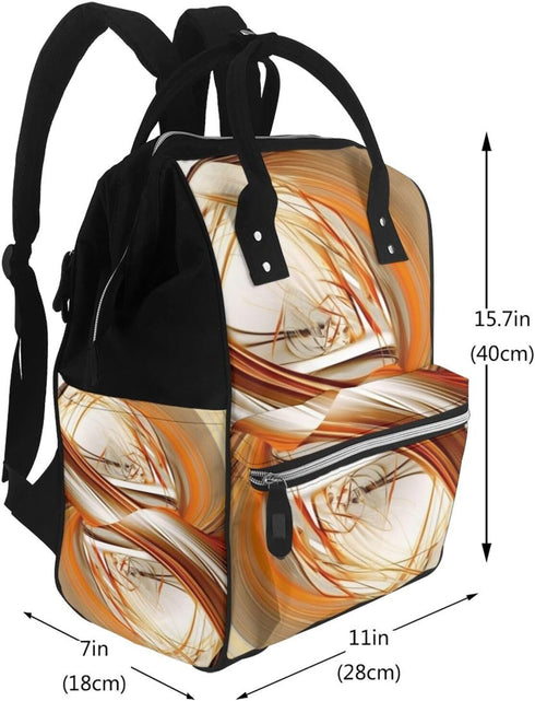 HCBPWVQA Backpack Daypacks Backpack Mommy Abstract Orange White Lines Diaper Bag with Changing Pad and Pacifier Holder