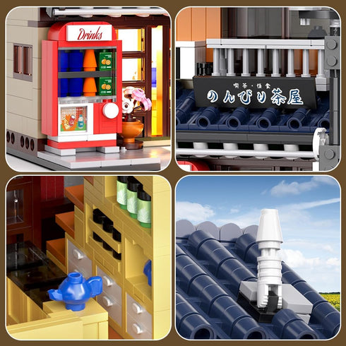 Set 1219pcs RAVAYO Japanese Tea House Mini Building with LED - Japanese Street View Simulation Architecture