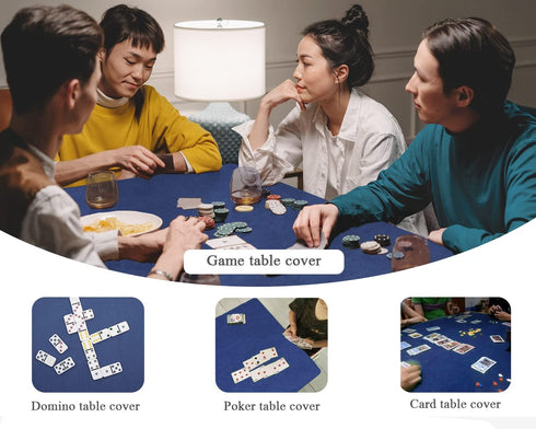 Card Table Cover, Mahjong Table Cover - Machine Washable Felt Game Tablecloth for Poker, Mahjong, Bridge (Blue)