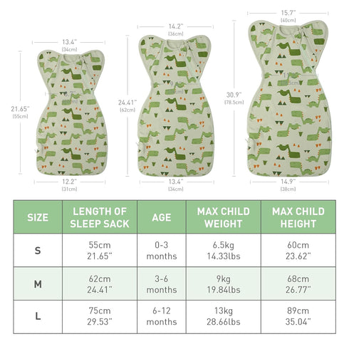 2 Packs 3-6 3-Way Premium Soft Cotton Swaddle Blanket Sleep Sacks Arms Up Design Months, Hands Up Transitions