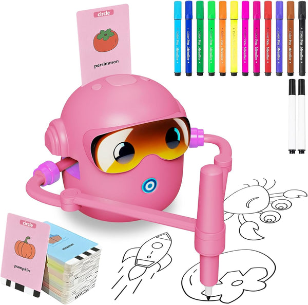 Peledic Drawing Robot Toy for Kids with 100 Word Cards & 12
