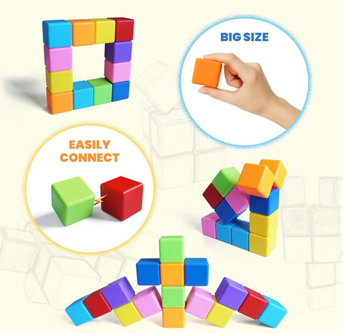 8 1.65 Inch 1 2 3 (16PCS) Large Magnetic Building Blocks in Colors, Magnet Cubes for Sensory Education, STEM Learning
