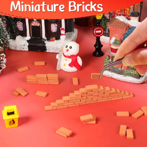 Mini Bricks Tiny Bricks for Landscaping, 1/35 Scale (200 Pcs) - Realistic Fake Miniature Bricks for Dollhouse Garden