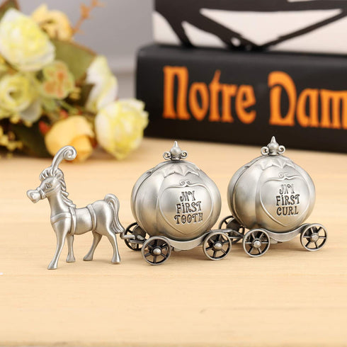 Set, Yoption Baby First Haircut Keepsake and First Tooth Fairy Box Zinc Alloy Pumpkin Carriage Baby Dropped Tooth
