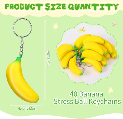 Jexine 40 Pack Banana Keychains Stretchy Fidget Toys for Birthday Party Favors School Supplies