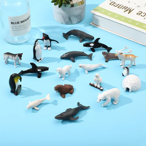 ONEST 25 Pieces Mini Arctic Animals Figurines Set Polar Animal Toys Plastic Arctic Tundra Deer Toy Animal Small White Bear Arctic Fox for Kids Birthday Gift