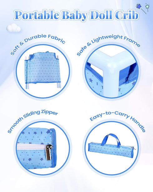 Set 18 Inch BABESIDE Baby Doll Crib for Dolls, Foldable Baby Doll Bed Playpen Toy Crib with Storage Bag for Reborn Baby