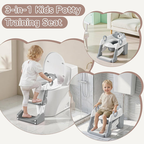 Girls,3-in-1 Potty Training Seat,Toddler Toilet Seat for Boys Potty Training Toilet and Chair with Step Stool