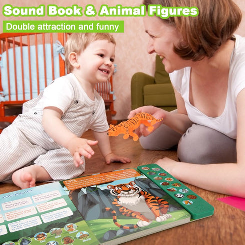 Tudoccy 13 3 Safari Animals Figures Toys - Realistic Wild Plastic Animal Figurines & Kids Sound Book - Educational
