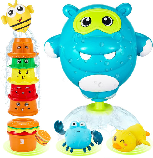 EKU Hippo Bath Toys for Kids Ages 18months+ Toddler with Burger Stacking