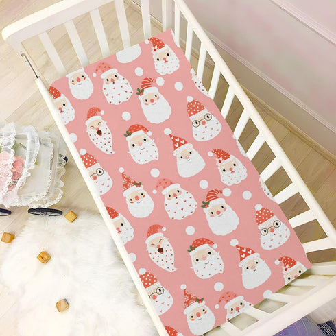 Mazeann 52" 28" 9" Santa Pink Christmas Crib Sheets Soft Breathable Fitted Baby Crib Sheets Mattress Cover for Girl
