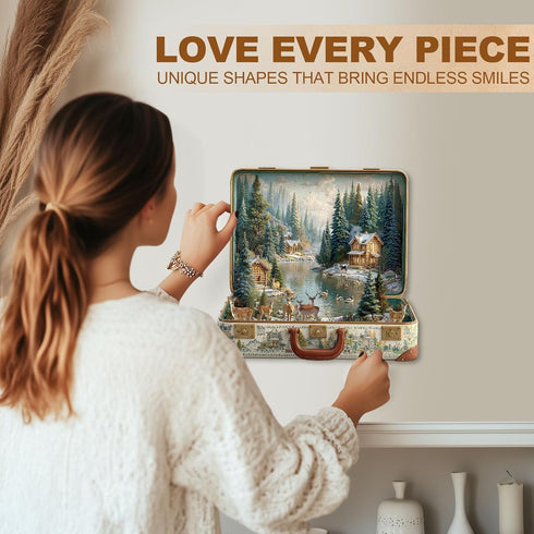 290 13.4 12.9in Suitcase Scenery-Nordic Forest Wooden Christmas Puzzles Adults, Pieces Wood Puzzle with Unique Animal