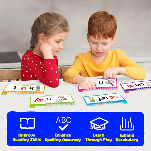 Edulok 40 Read and Rhyme Flip Books,Phonics Word Family Build Book Learn to Read Phonics Flash Cards,Sight Words Flash