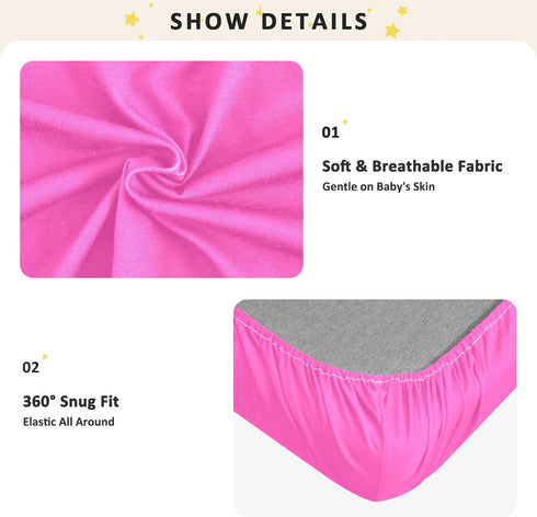Fashion Pink Crib Sheets for Unisex Baby, Fitted Crib Mattress Cover for Standard Crib and Toddler Mattress, Stretchy