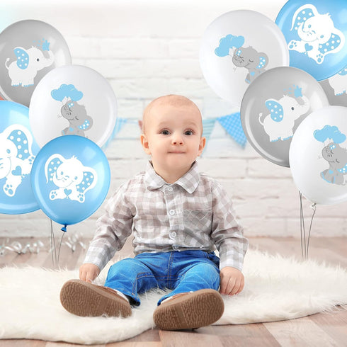 Aoriher 45 Pieces Elephant Balloon 12 Inch for Baby Shower, Gender Reveal Animal Themed Birthday Party Supplies (Blue,