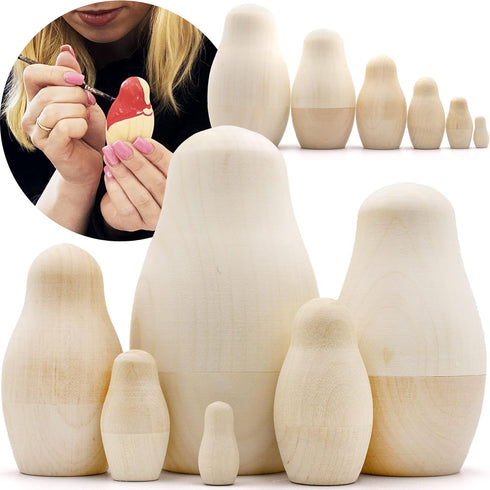 AEVVV Blank Nesting Dolls Set 6 pcs, Unpainted Russian Nesting Dolls for DIY Painting