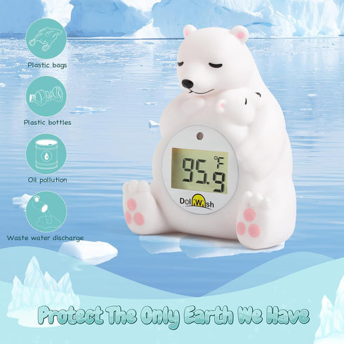 DoliWish Baby Bath Thermometer for Infants,Cute Polar Bear Digital Bath Thermometer for Baby,Room&Water Temperature Toy