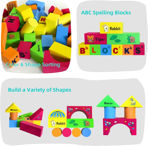 ABC Foam Learning Blocks for 2-4 Years Old Toddlers, Soft Stacking Alphabet Letters Set, Montessori Toys