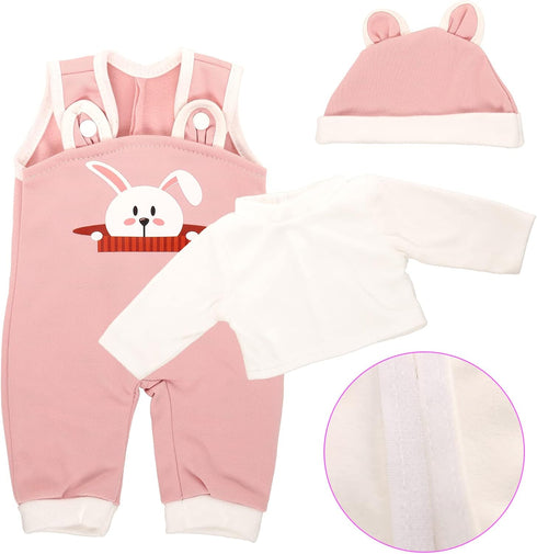 Baby Doll Clothes Handmade Pink Rabbit Top Jumpsuit with Cap Rompers Outfits for 14 to 16 Inch Doll Clothing Set