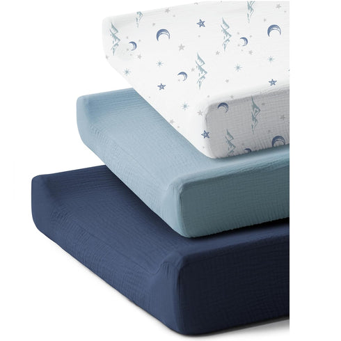 Coreeky 3 Pack Muslin Cotton Changing Pad Covers for Girl, Boy, 100% Soft
