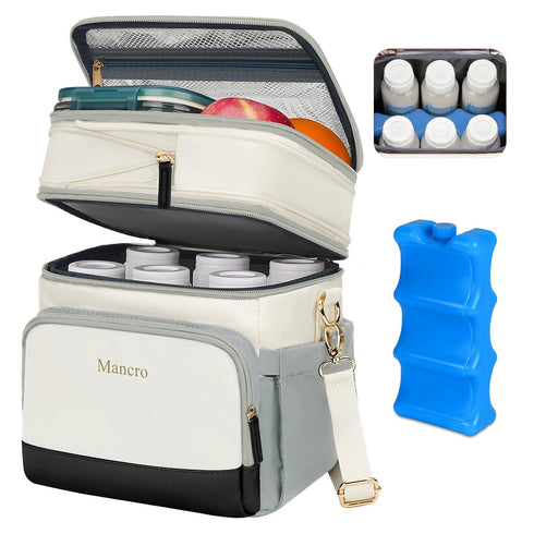Mancro Expandable Breastmilk Cooler Bag with Ice Pack, Fits 6 Bottles Up