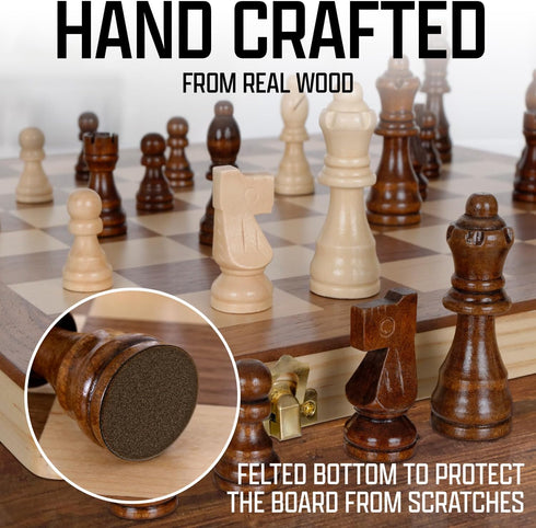 Chess Armory 15 Inch Magnetic Wooden Chess Set, Board Game for Adults & Kids with Extra Queen Pieces & Storage Box