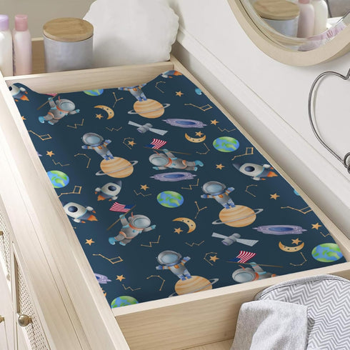 Cute Cartoon Outer Space Galaxy Ship Astronaut Changing Pad Covers, 32''x16'' for Boy Girl, Soft Stretchy Fitted Sheets