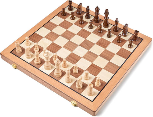 Set, 15 Inches Sets 2 Packed AMEROUS Magnetic Wooden Chess Handmade Wooden Folding Travel Chess Board Game