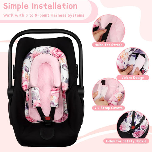 2 1 Baby Car Seat Head Body Support & Strap Covers, in Infant Car Seat Insert, Reversible Soft Breathable Newborn